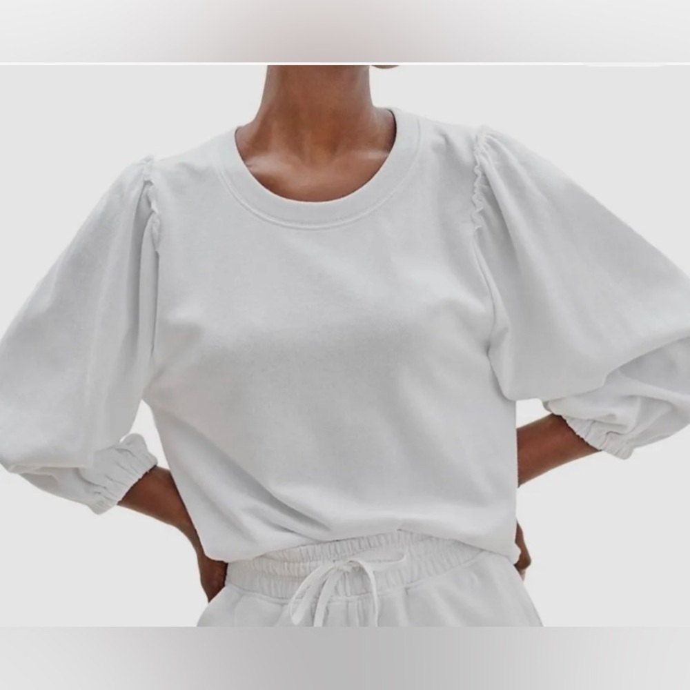 Splendid Women's White Eco Bubble Sleeve Pullover Sweater Size L